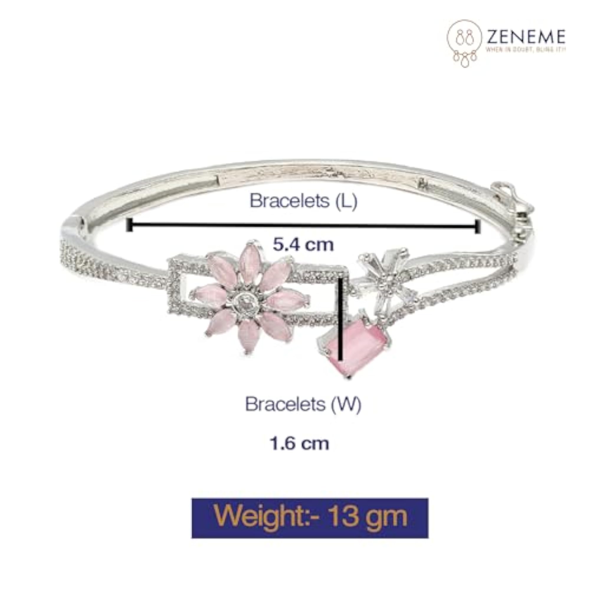 Rhodium-Plated AD Leaf Shaped Kada Bracelet (Sea Green)